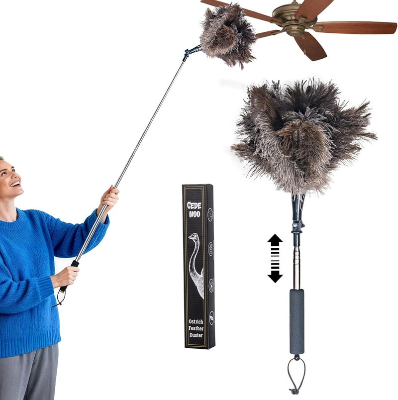 Cede noo Luxury Black Curved Feather Duster, Extendable Ostrich Feather Cleaning Tool for High Ceilings, Furniture, Blinds, Walls, Soft Fluffy Long Handle Dusting(A13-Black) - Image 1
